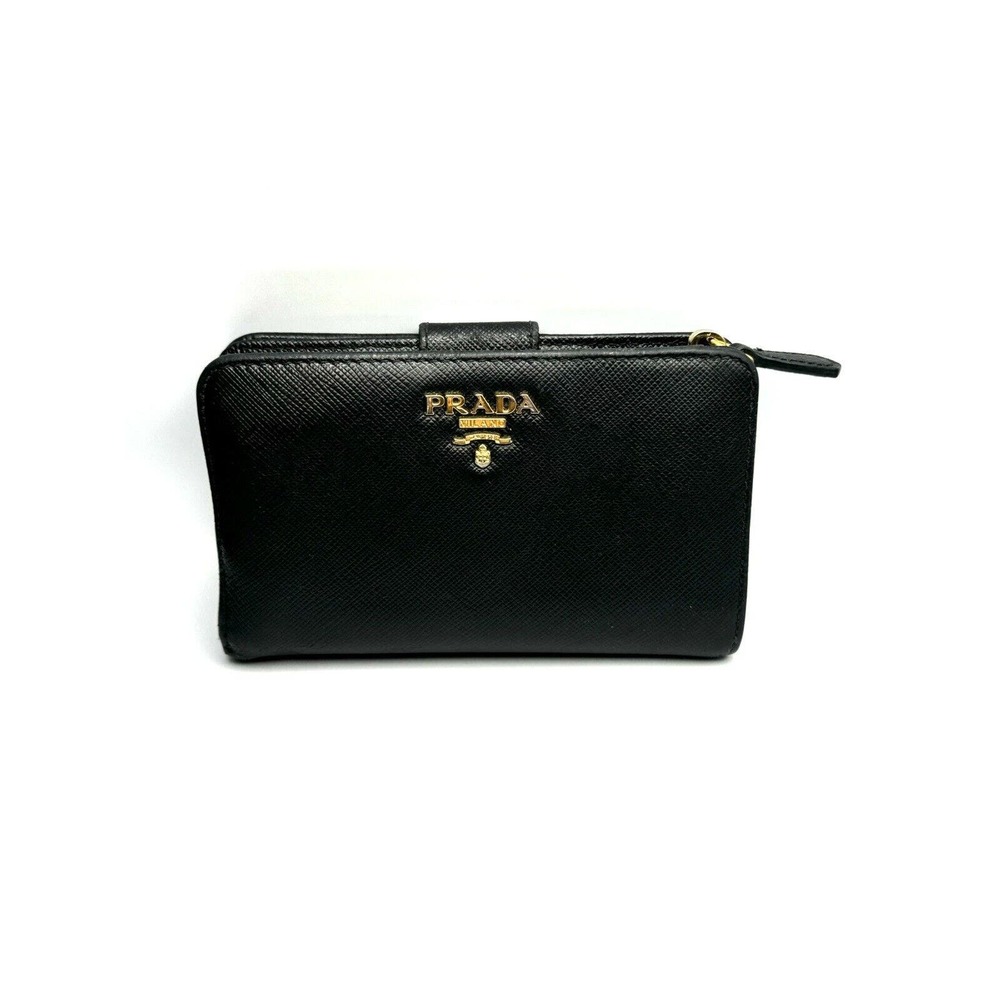 PRADA Authentic Black Saffiano Leather French Bi-Fold Wallet